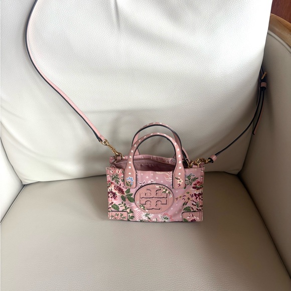 Rare Tory Burch Pink Floral Mini Ella aka Micro Ella Tote - Picture 2 of 14